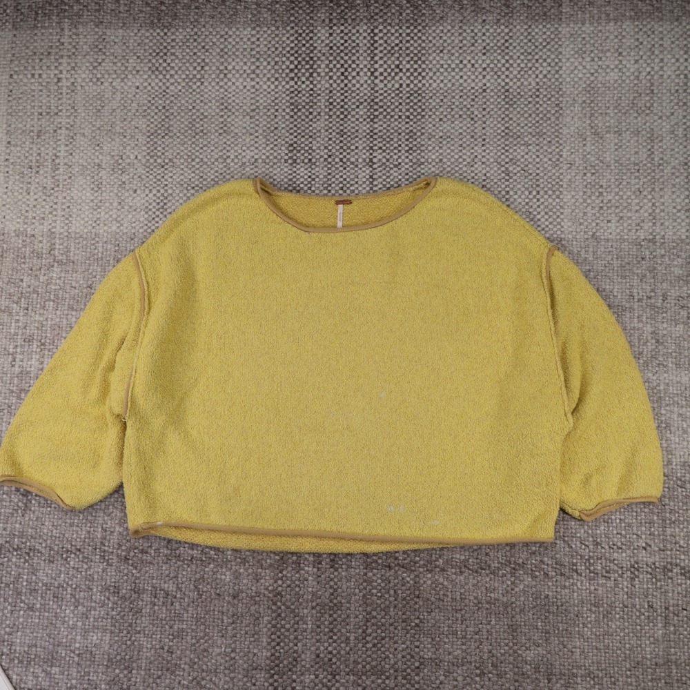 Free People Boucle Knit Pullover Women M Yellow Good Oversized Boat Neck Sweater